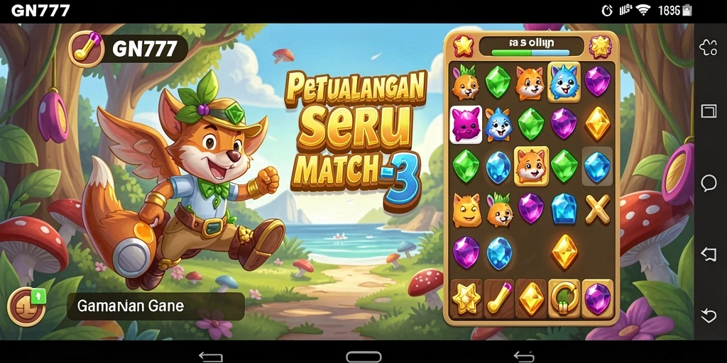 Screenshot gameplay GN777 dengan berbagai permata berwarna-warni.