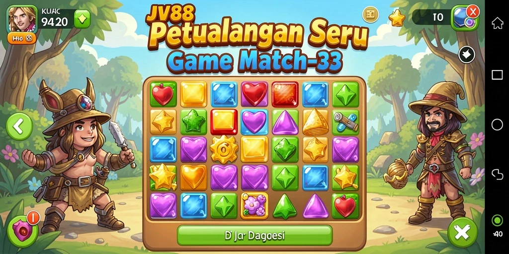 Screenshot gameplay JV88 menampilkan suasana seru dan warna-warni di game Match-3.