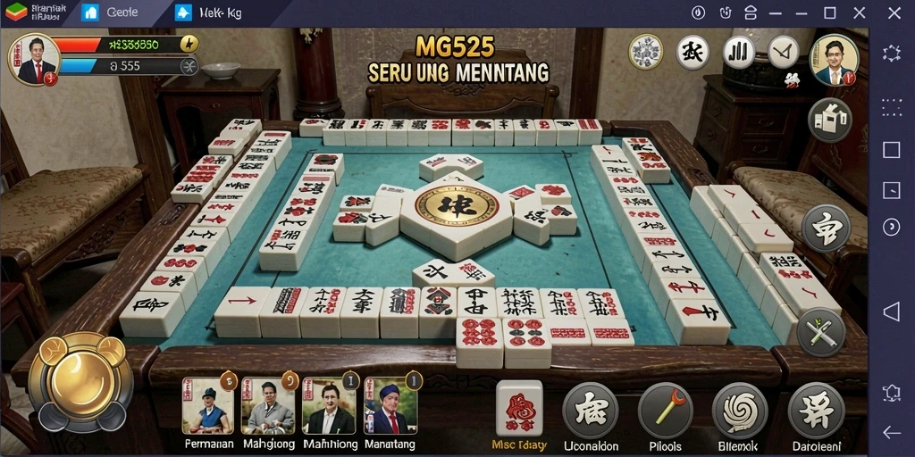 Tampilan gameplay MG525 dengan ubin Mahjong yang berwarna-warni.