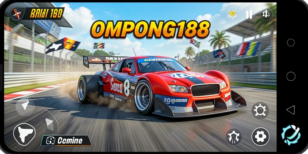 Gameplay menegangkan OMPONG188 dengan mobil balap yang cepat.