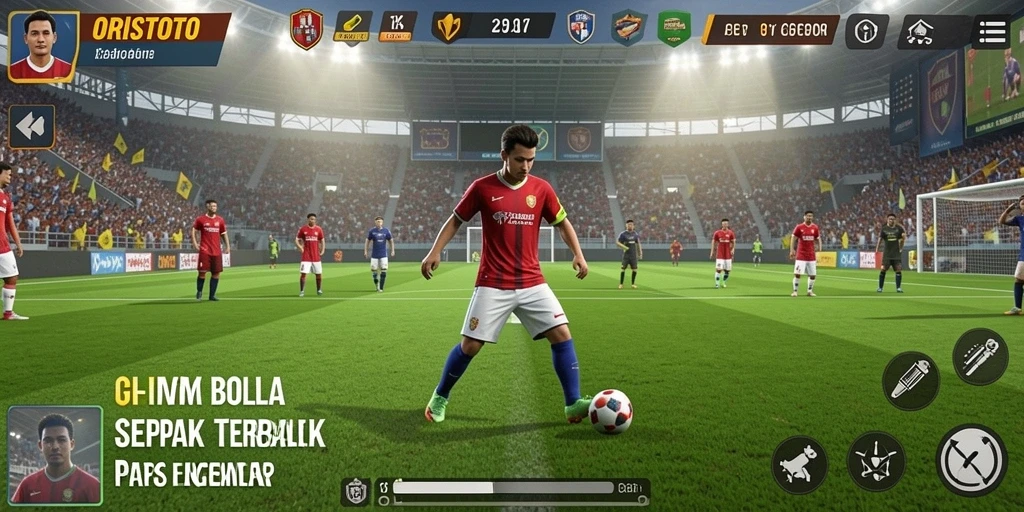 Tampilan gameplay <strong>ORISTOTO</strong> yang mendebarkan dalam aksi sepak bola.