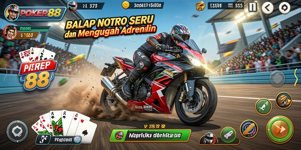 Tampilan seru dari gameplay balap motor di POKER88.
