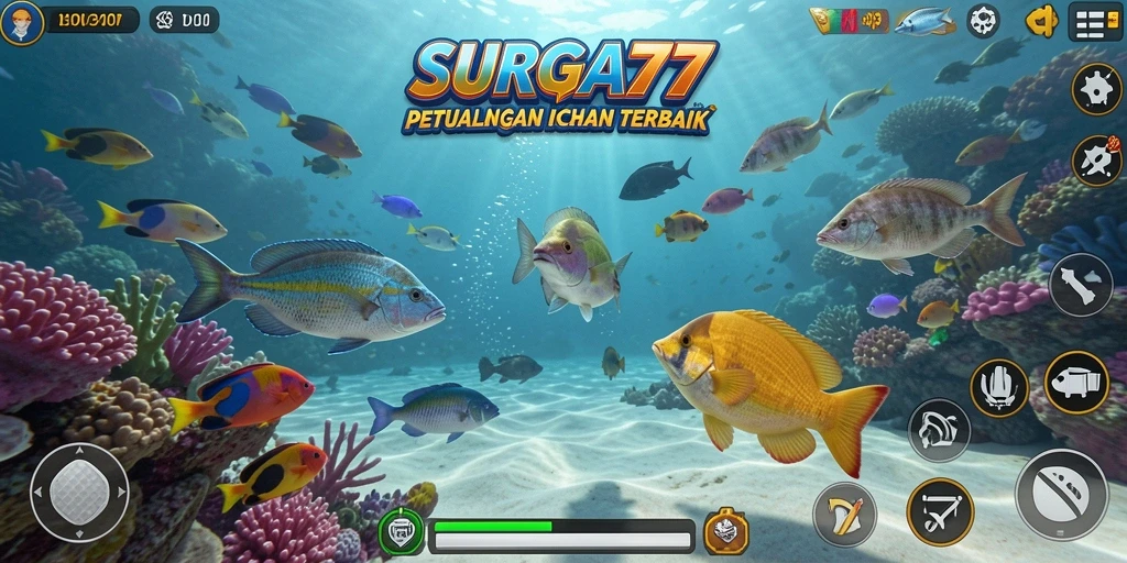 Screenshot dari gameplay SURGA77 menampilkan aksi seru menembak ikan.