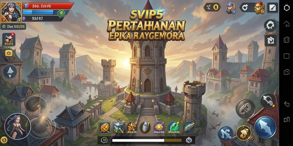 Screenshot gameplay <strong>SVIP5</strong> menampilkan menara yang siap bertempur melawan gelombang musuh.