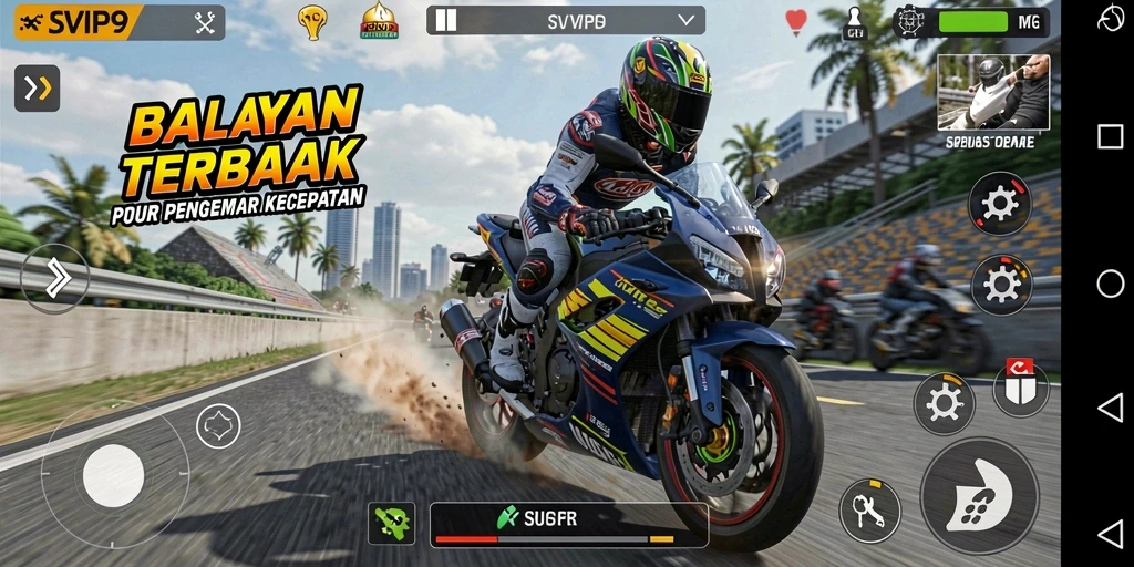 Gameplay mendebarkan dalam balapan motor di SVIP9.