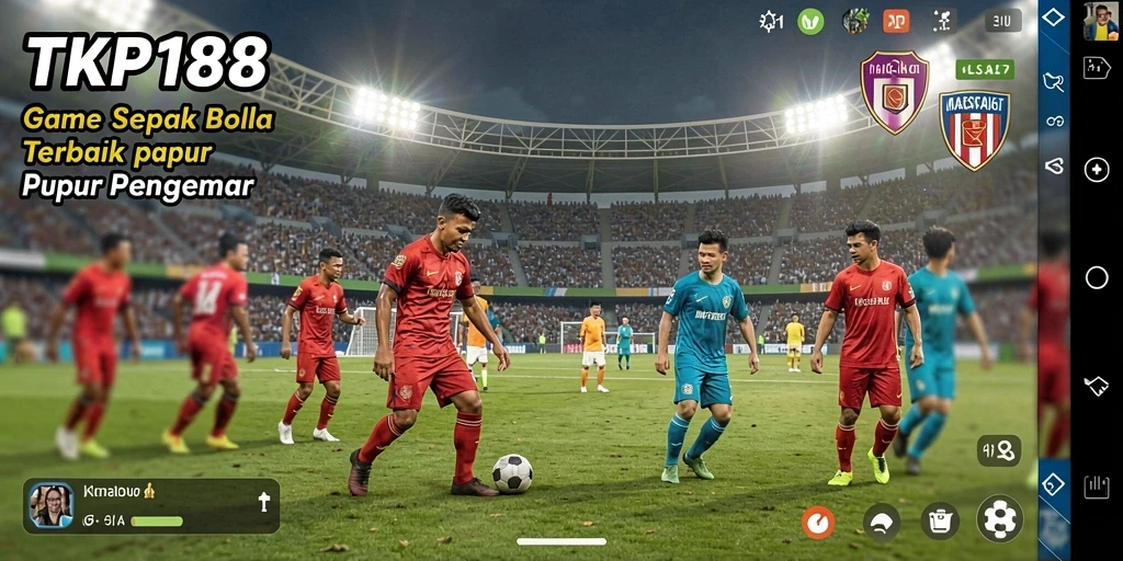 Screenshot utama TKP188 menampilkan momen seru dalam permainan sepak bola.