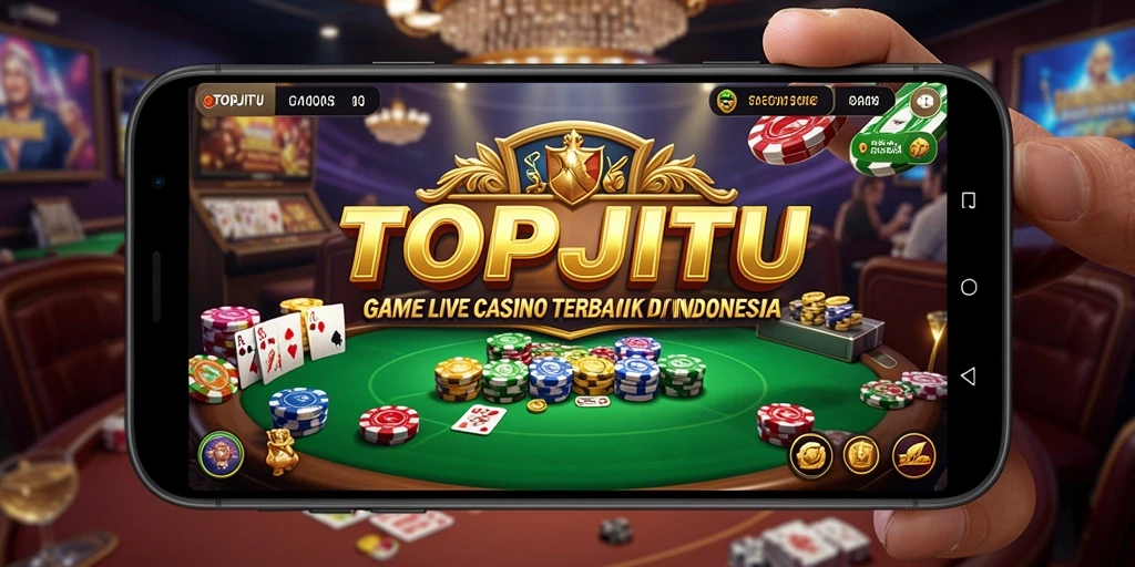 Screenshot gameplay TOPJITU menampilkan dealer langsung dan suasana kasino yang autentik.