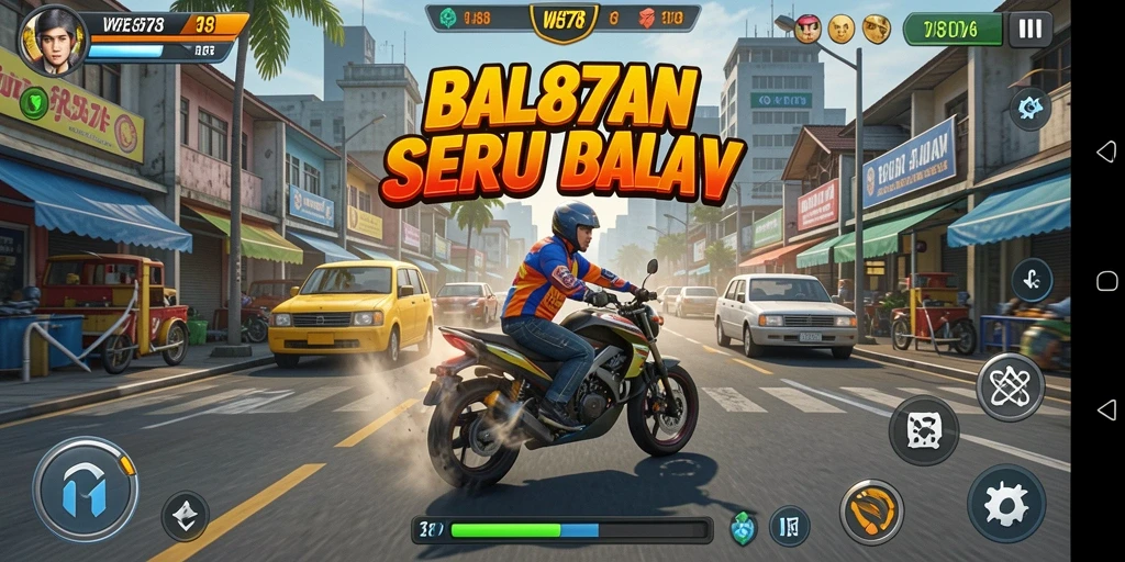 Screenshot gameplay WE878 yang menampilkan balapan mendebarkan di trek yang menantang.