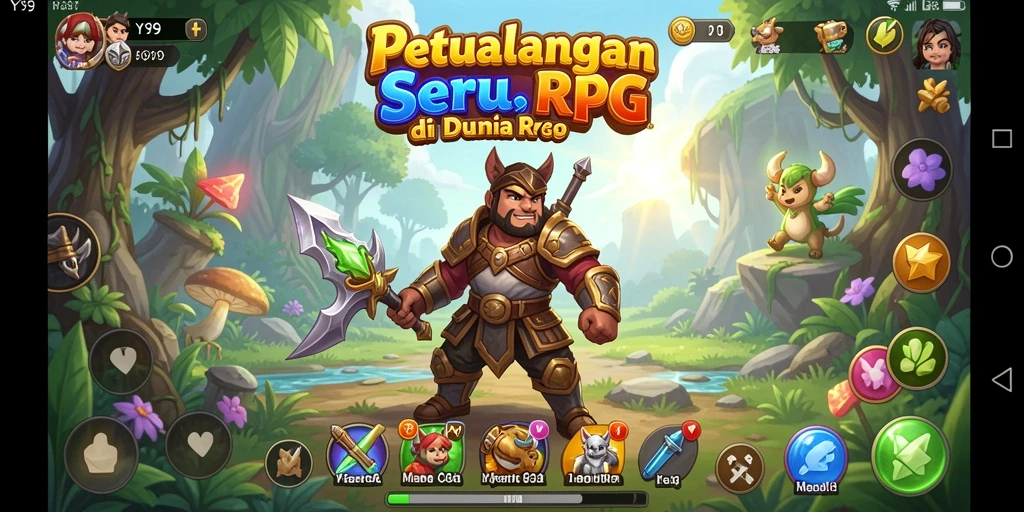 Screenshot utama Y89 menunjukkan aksi seru dalam pertempuran RPG